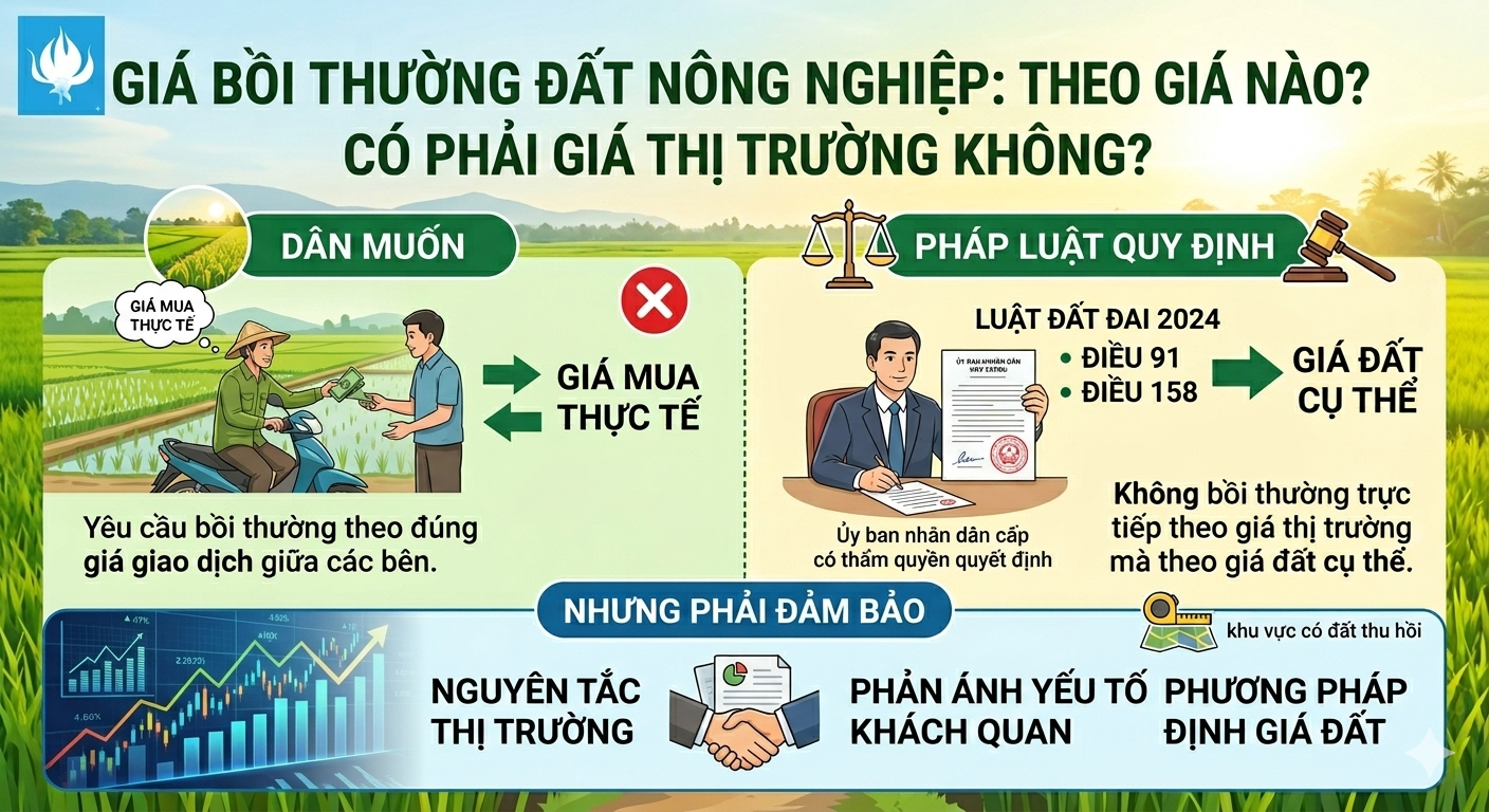  GIÁ BỒI THƯỜNG ĐẤT NÔNG NGHIỆP KHI NHÀ NƯỚC THU HỒI CÓ PHẢI THEO GIÁ THỊ TRƯỜNG?