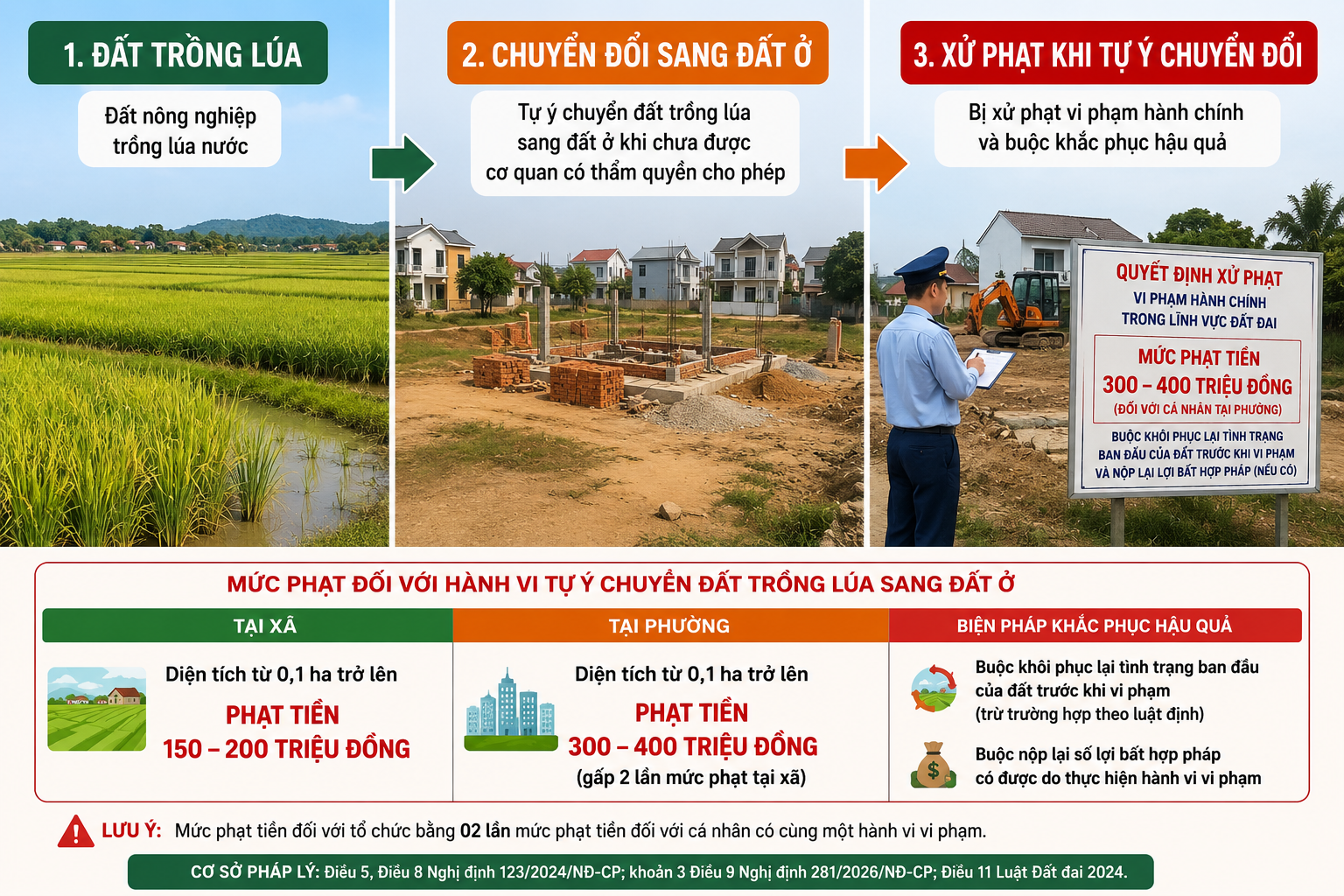CHUYỂN ĐẤT TRỒNG LÚA SANG ĐẤT Ở CÓ BỊ PHẠT ĐẾN 400 TRIỆU ĐỒNG?