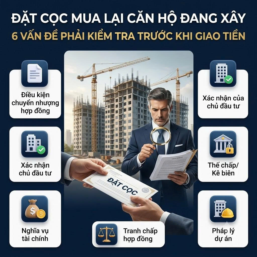 ĐẶT CỌC MUA LẠI CĂN HỘ ĐANG XÂY: 6 VẤN ĐỀ PHẢI KIỂM TRA TRƯỚC KHI GIAO TIỀN