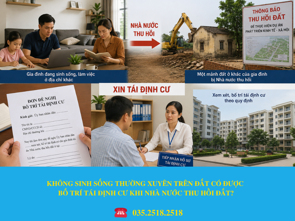 KHÔNG SINH SỐNG THƯỜNG XUYÊN TRÊN ĐẤT CÓ ĐƯỢC BỐ TRÍ TÁI ĐỊNH CƯ KHI NHÀ NƯỚC THU HỒI ĐẤT?