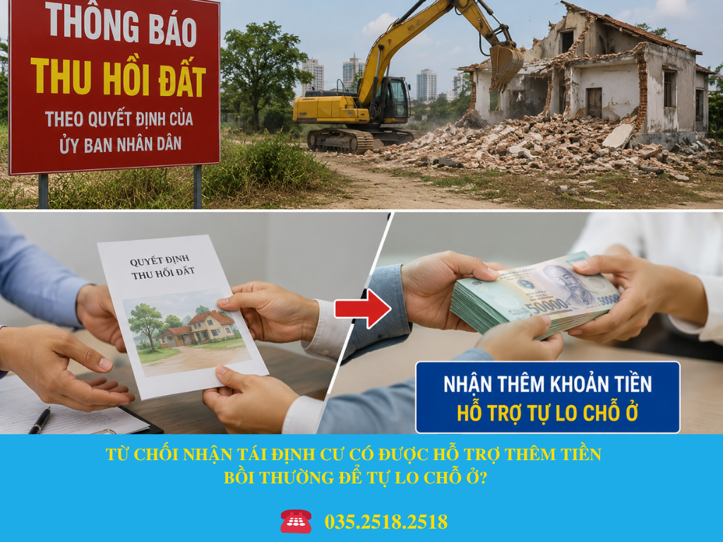 TỪ CHỐI NHẬN TÁI ĐỊNH CƯ CÓ ĐƯỢC HỖ TRỢ THÊM TIỀN BỒI THƯỜNG ĐỂ TỰ LO CHỖ Ở?